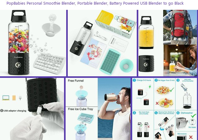 PopBabies Personal Smoothie Blender, Portable Blender, Battery Powered USB Blender to go Black